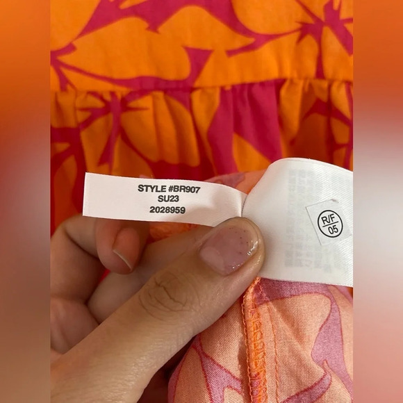 J. Crew Factory Orange Pink Floral Tiered Midi Dress Puff Sleeves V-Neck Size 0 - Picture 11 of 16